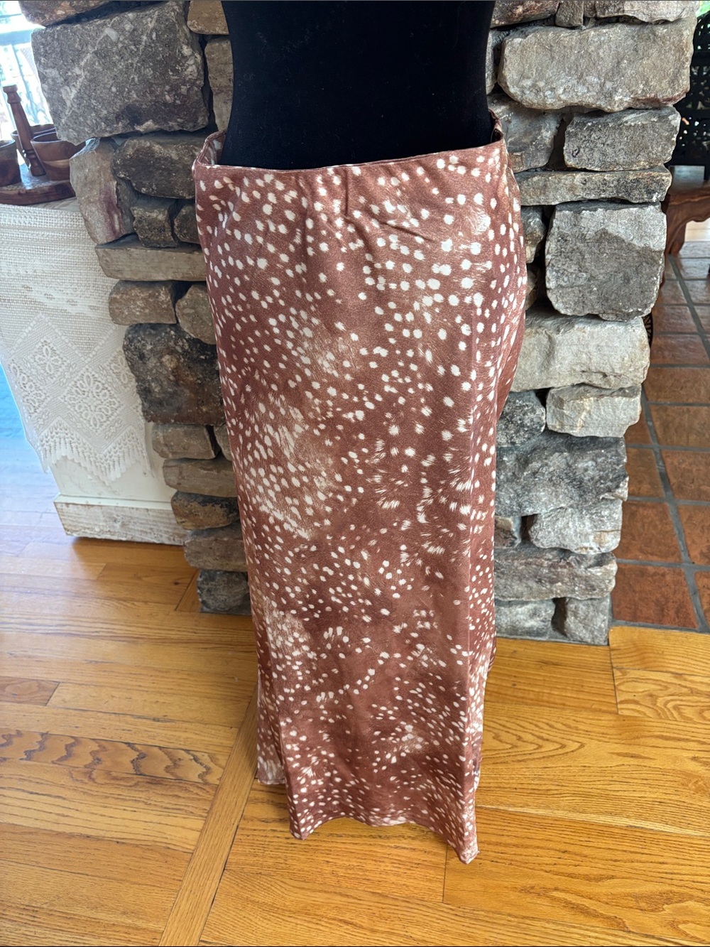Women’s Brown Bambi Spotted Midi silky Skirt